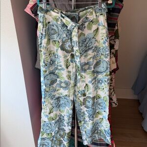 Floral Linen Belted Wide Leg Crop